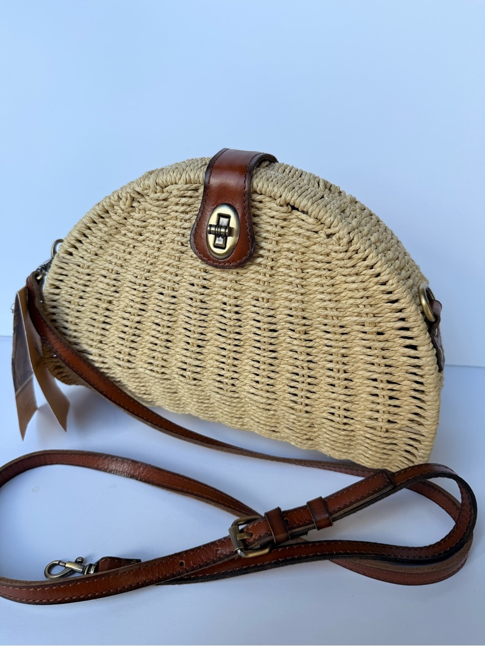 Patricia Nash Vintage Style Susella Wicker Crossbody Bag Natural Straw /Leather - Picture 10 of 10
